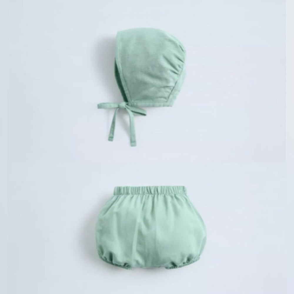 NWT Zara 3-6m linen cotton blend matching bonnet and bloomers